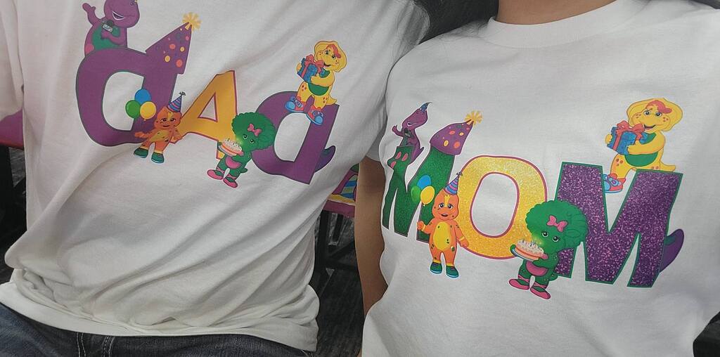 9 - Barney theme for a 2 year old girl - Custom family birthday shirts